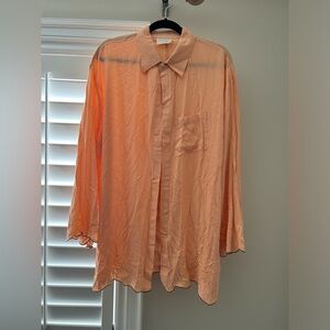BALM WEARS slow fashion flowy top with 70s inspired scalloped trim; NWOT